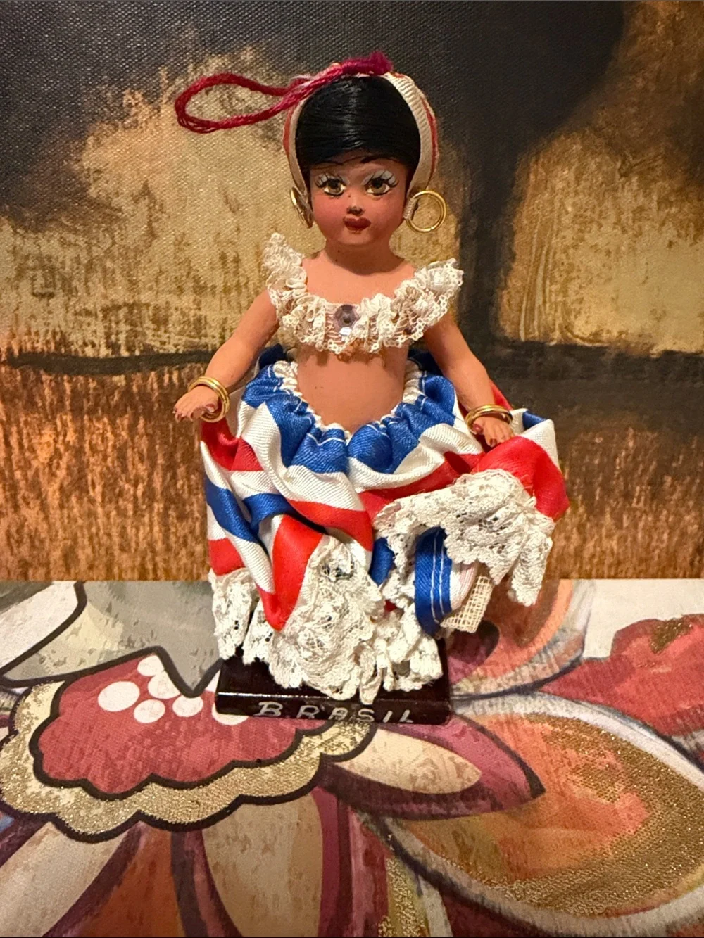 Handcrafted Brazilian Doll with Red, White & Blue Skirt